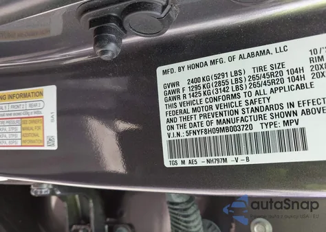2021 Honda Passport Awd Elite from USA, damaged, VIN 5FNYF8H09MB003720